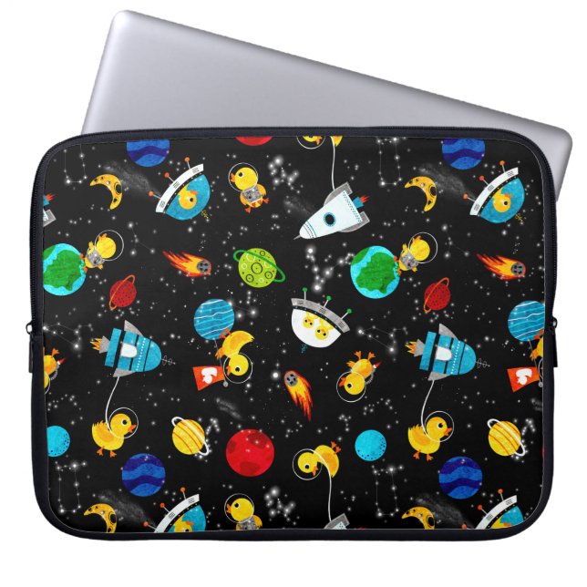 Waterverf Rubber Duck Astronauts Kinder Buitenruim Laptop Sleeve (Voorkant)