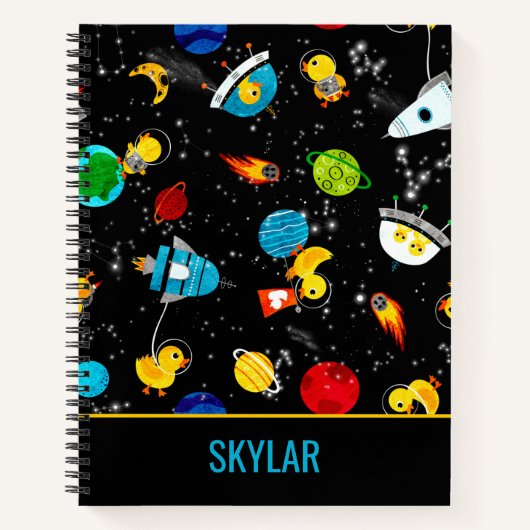 Waterverf Rubber Duck Astronauts Personalized Notitieboek (Voorkant)