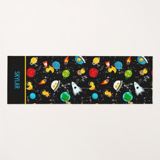 Waterverf Rubber Duck Astronauts Personalized Yogamat (Voorkant (horizontaal))