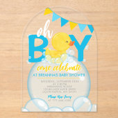 Waterverf Rubber Duck Boy Baby shower Uniek Acryl Uitnodigingen (Voorkant)