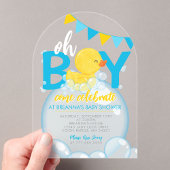 Waterverf Rubber Duck Boy Baby shower Uniek Acryl Uitnodigingen