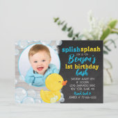 Waterverf Rubber Duck Chalkboard Foto Verjaardag Kaart (Staand voorkant)