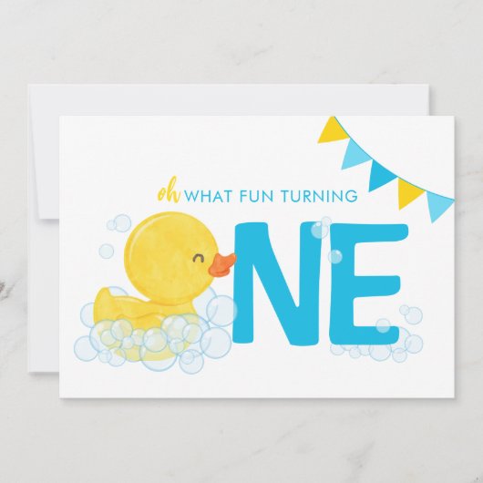 Waterverf Rubber Duck Dubbelzijdig 1e Verjaardag Kaart (Voorkant)