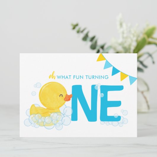 Waterverf Rubber Duck Dubbelzijdig 1e Verjaardag Kaart (Staand voorkant)