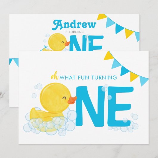 Waterverf Rubber Duck Dubbelzijdig 1e Verjaardag Kaart (Voorkant / Achterkant)