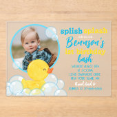 Waterverf Rubber Duck Foto Verjaardag Acryl Uitnodigingen (Voorkant)