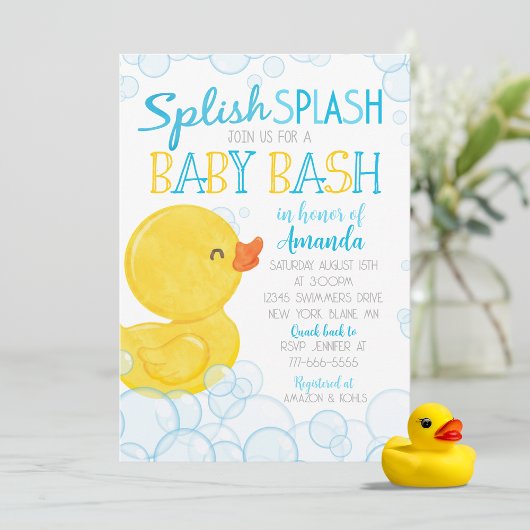 Waterverf Rubber Duck Splish Splash Baby shower Kaart