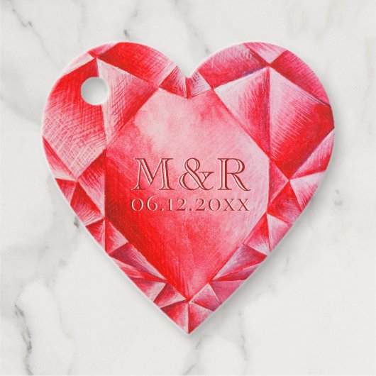 Waterverf Ruby Hart 40e Bruiloft Jubileum Bedankjes Labels (Voorkant)