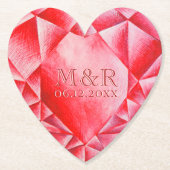 Waterverf Ruby Hart 40e Bruiloft Jubileum Kartonnen Onderzetters (Voorkant)