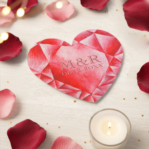 Waterverf Ruby Hart 40e Bruiloft Jubileum Kartonnen Onderzetters