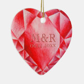 Waterverf Ruby Hart 40e Bruiloft Jubileum Keramisch Ornament (Rechts)