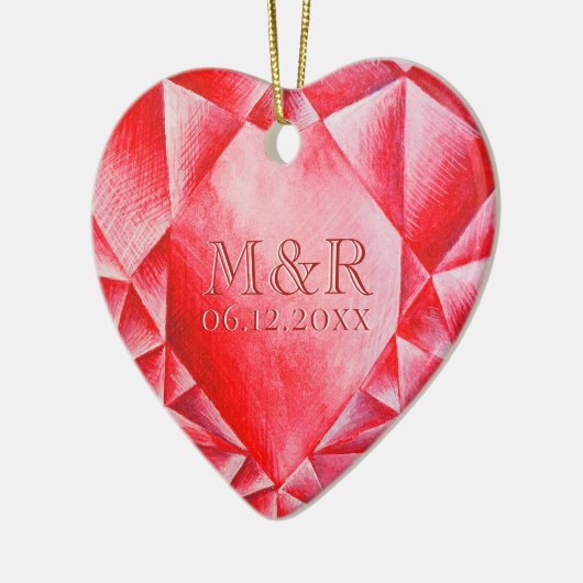 Waterverf Ruby Hart 40e Bruiloft Jubileum Keramisch Ornament (Links)