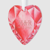 Waterverf Ruby Hart 40e Bruiloft Jubileum Ornament (voorkant)