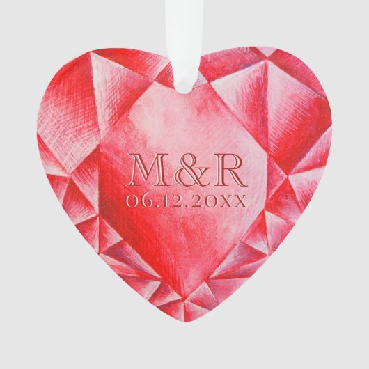 Waterverf Ruby Hart 40e Bruiloft Jubileum Ornament (voorkant)