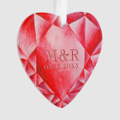 Waterverf Ruby Hart 40e Bruiloft Jubileum Ornament (voorkant)