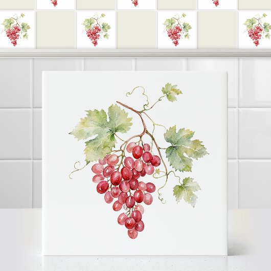 Waterverf Ruby Rode Champagne Druivenbladeren Tegeltje