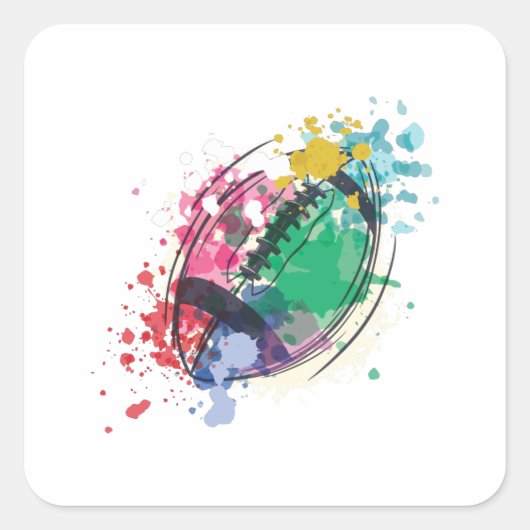 Waterverf rugbybal vierkante sticker (Voorkant)