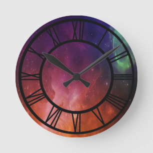 Waterverf ruimte oranje blauw universum ster nevel ronde klok