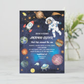 Waterverf Ruimte Verjaardag Fotouitnodiging baby S Kaart (Staand voorkant)