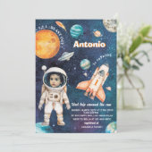 Waterverf Ruimte Verjaardag Fotouitnodiging baby S Kaart (Staand voorkant)