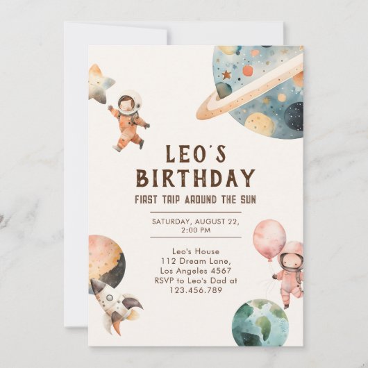 Waterverf ruimte verjaardagsuitnodiging kaart (Voorkant)