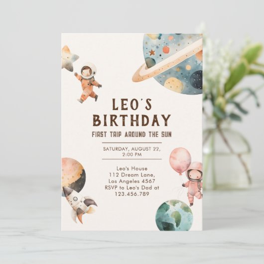 Waterverf ruimte verjaardagsuitnodiging kaart (Staand voorkant)