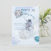 Waterverf Ruimtevaart en Astronaut Birthday-uitnod Kaart (Staand voorkant)