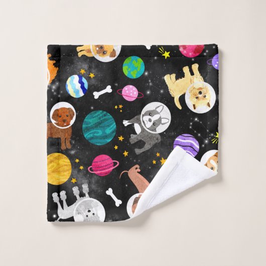 Waterverf ruimtevaarten astronauten Puppies Bad Handdoek (Wasdoekje)