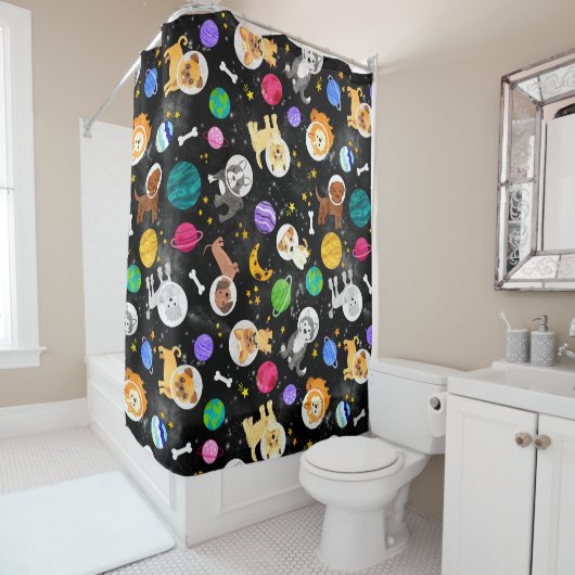 Waterverf ruimtevaarten astronauten Puppies Douchegordijn (In situ)