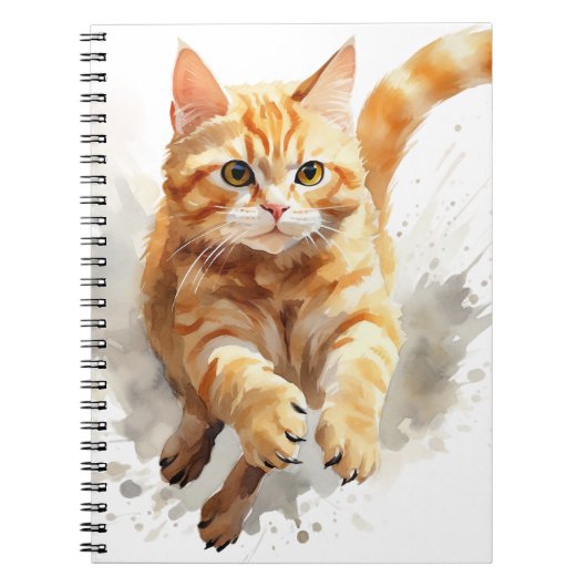 WATERVERF RUNNING ORANJE TABBY CAT NOTITIEBOEK (Voorkant)