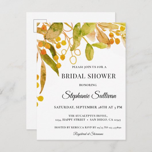 Waterverf Rust Bridal Shower Invitation Briefkaart (Voorkant / Achterkant)