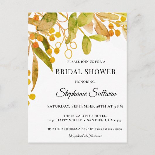 Waterverf Rust Bridal Shower Invitation Briefkaart (Voorkant)