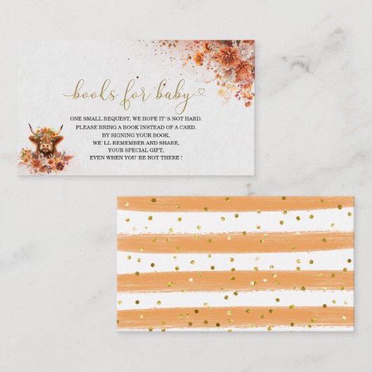Waterverf Rust Highland Koe baby shower boeken voo Informatiekaartje (Voorkant / Achterkant)