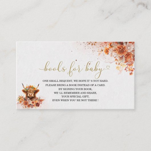 Waterverf Rust Highland Koe baby shower boeken voo Informatiekaartje (Voorkant)