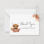 Waterverf Rust Highland Koe Baby shower dank u Notitiekaartje (Voorkant)