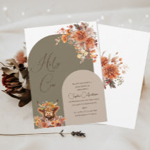 Waterverf Rust Highland Koe Baby shower