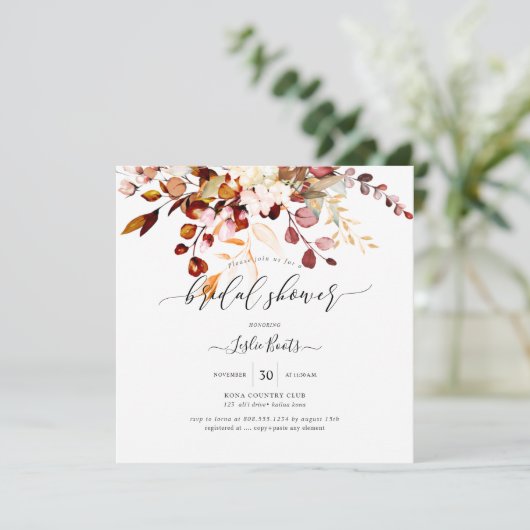 Waterverf Rust Oranje Gum Eucalyptus Bridal Shwr Kaart (Staand voorkant)