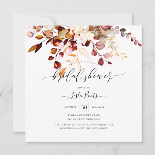Waterverf Rust Oranje Gum Eucalyptus Bridal Shwr Kaart (Voorkant)