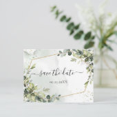 Waterverf RustBoho Green Eucalyptus Save the Date Briefkaart (Staand voorkant)