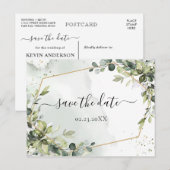 Waterverf RustBoho Green Eucalyptus Save the Date Briefkaart (Voorkant / Achterkant)
