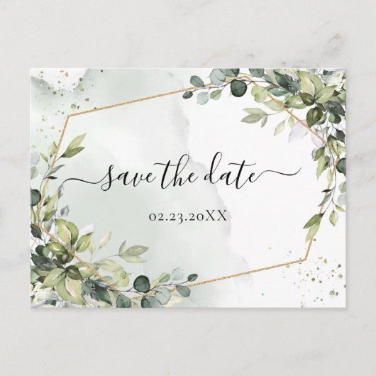 Waterverf RustBoho Green Eucalyptus Save the Date Briefkaart (Voorkant)