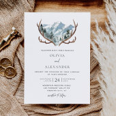 Waterverf Rustic Antlers Mountain Wedding Kaart