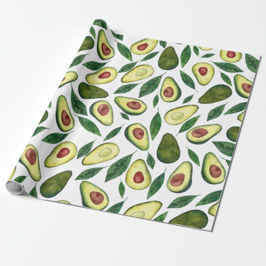 Waterverf Rustic Avocado Pattern Cadeaupapier (Uitgerold)
