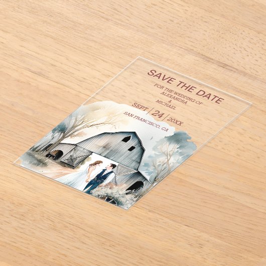 Waterverf Rustic Barn Wedding Acryl Uitnodigingen (Laagn)