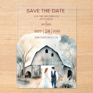 Waterverf Rustic Barn Wedding Acryl Uitnodigingen