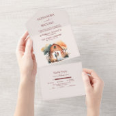 Waterverf Rustic Barn Wedding All In One Uitnodiging (Afscheurbaar)