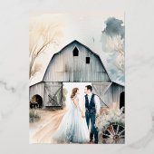 Waterverf Rustic Barn Wedding Folie Uitnodiging (Achterkant)