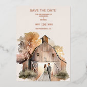 Waterverf Rustic Barn Wedding Folie Uitnodiging (Voorkant)