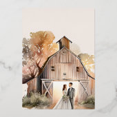 Waterverf Rustic Barn Wedding Folie Uitnodiging (Achterkant)