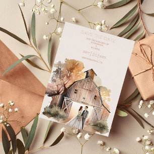 Waterverf Rustic Barn Wedding Folie Uitnodiging